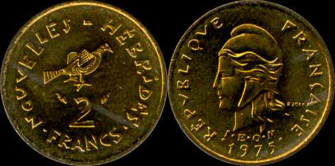 2 francs 1975 nouvelles hébrides