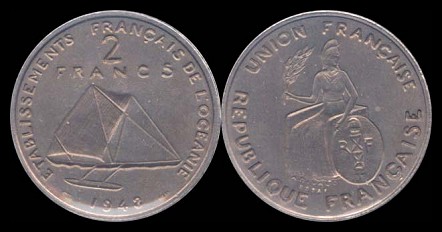 2 francs 1948 établissement français de l'océanie