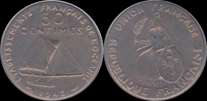 50 centimes 1948 établissement français de l'océanie