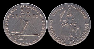50 centimes 1948 établissement français de l'océanie