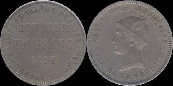 Bon pour 1 franc 1896 île de la Réunion