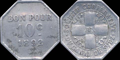 10 centimes 1892 société coopérative du canal de suez 