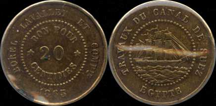 20 centimes 1865 travaux du canal de suez égypte