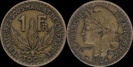 1 franc 1924 Togo territoires sous mandat de la France