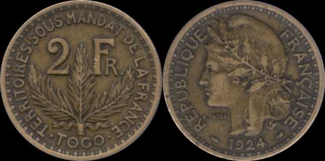 2 francs 1924 Togo territoires sous mandat de la France