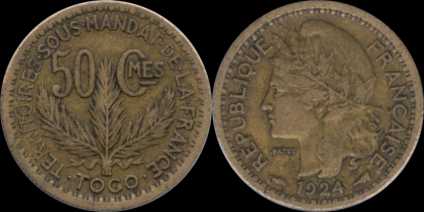 50 centimes 1924 Togo territoires sous mandat de la France
