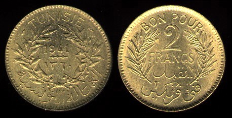 Bon pour 2 francs 1941 Tunisie