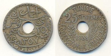 25 centimes 1938 Tunisie protectorat français