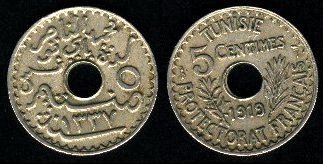 5 centimes 1919 Tunisie protectorat français