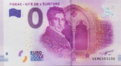 billet 0 euro souvenir  Figeac cité de l'écriture