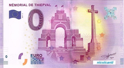 billet 0 euro souvenir mémorial de Thiepval