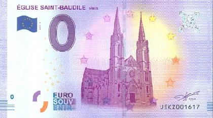 billet 0 euro souvenir église saint-baudile Nimes