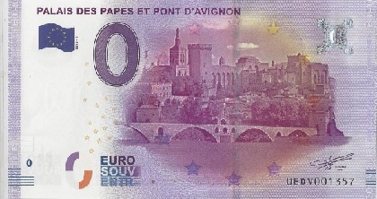 billet 0 euro souvenir Palais des Papes et Pount d'Avignon