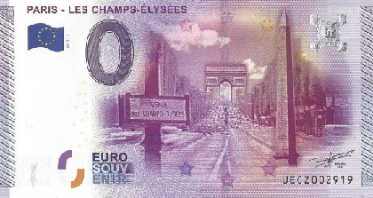 billet 0 euro souvenir Paris les Champs Elysées