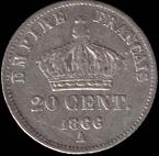 20 centimes 1866 A napoleon III tete lauree petit module