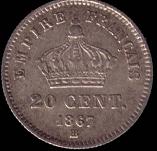 20 centimes 1867 A napoleon III tete lauree grand module