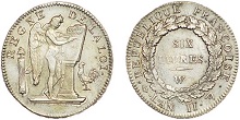 écu de 6 livres non daté 1794en argent