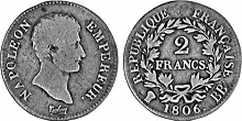 2 francs napoleon empereur tete nue 1806