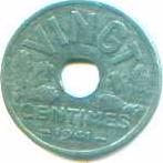 vingt centimes état francais zinc