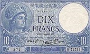billet 10 francs Minerve 1939