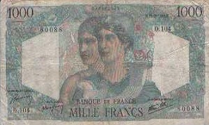 billet de 1000 francs minerve et hercule 1945