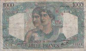 billet de 1000 francs minerve et hercule 1945