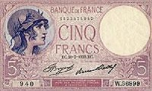 billet 5 francs violet 1940