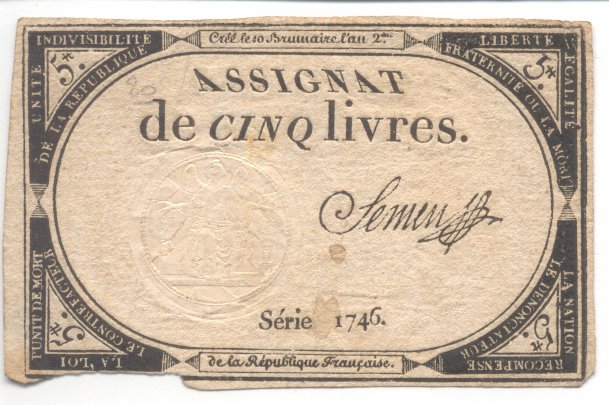 assignat de cinq livres