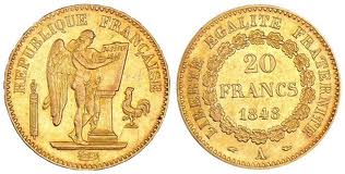 20 francs or Génie debout 1848 et 1849 2ème république