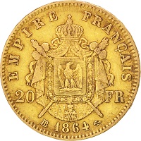 pièce 20 francs or 1864 Napoléon III