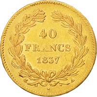 pièce 40 francs or 1837 Louis-Philippe