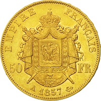 pièce 50 francs or 1857 Napoleon III