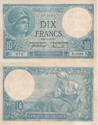 billet de 10 francs minerve 1940