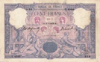 billet de 100 francs rose et bleu 1907