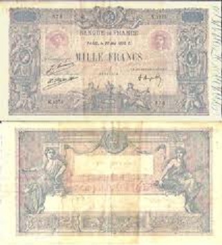 billet de 1000 francs rose et bleu 1925