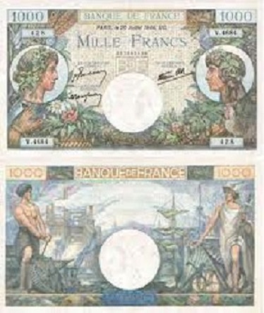 billet de 1000 francs commerce et industrie 1944