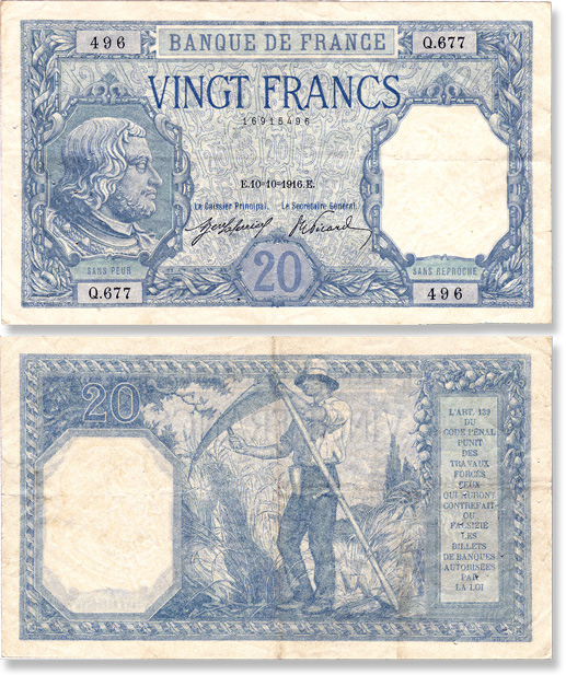 billet de 20 francs bayard 1918