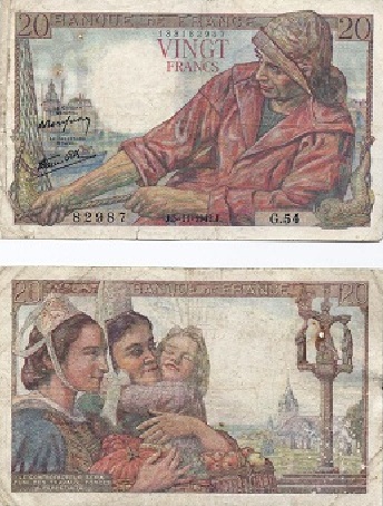 billet de 20 francs pecheur 1942