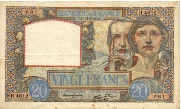 billet de 20 francs 1940 science et travail