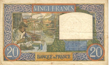 billet de 20 francs science et travail de 1941