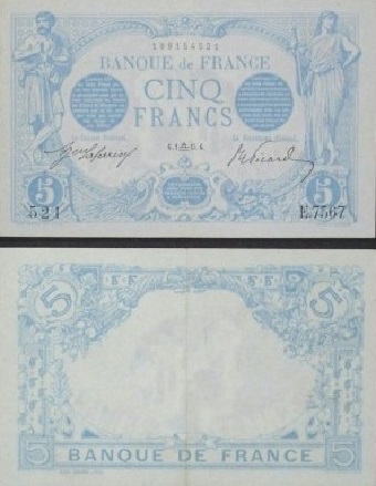 billet de 5 francs bleu 1915