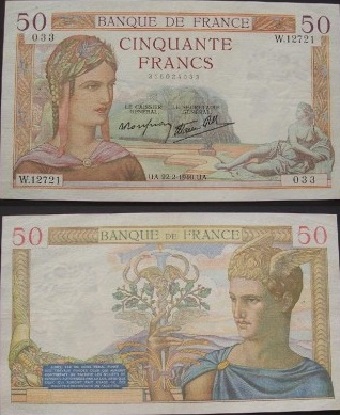 billet de 50 francs ceres  1940
