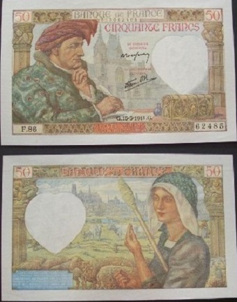 billet de 50 francs jacques coeur 1941