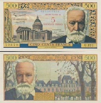billet de 5 nouveaux  francs victor hugo