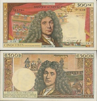 billet de 500 NF nouveaux francs molière 1964