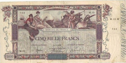 billet très rare de 5000 francs 1918 flameng
