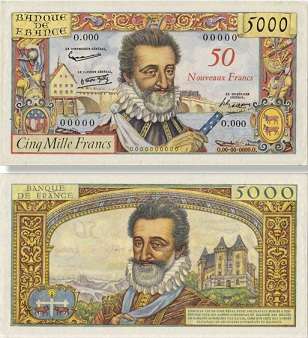 billet de 1957 50 nouveaux francs henri IV