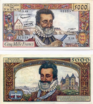 billet de 5000 francs henri IV 1958