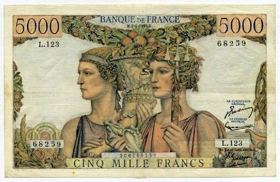 billet de 5000 francs 1951 terre mer