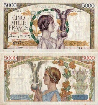 billet de 5000 francs victoire de 1942